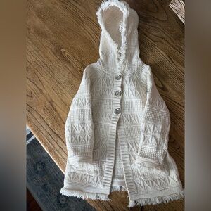 3T cream hooded coat Aztec design, fringe, little girls jacket